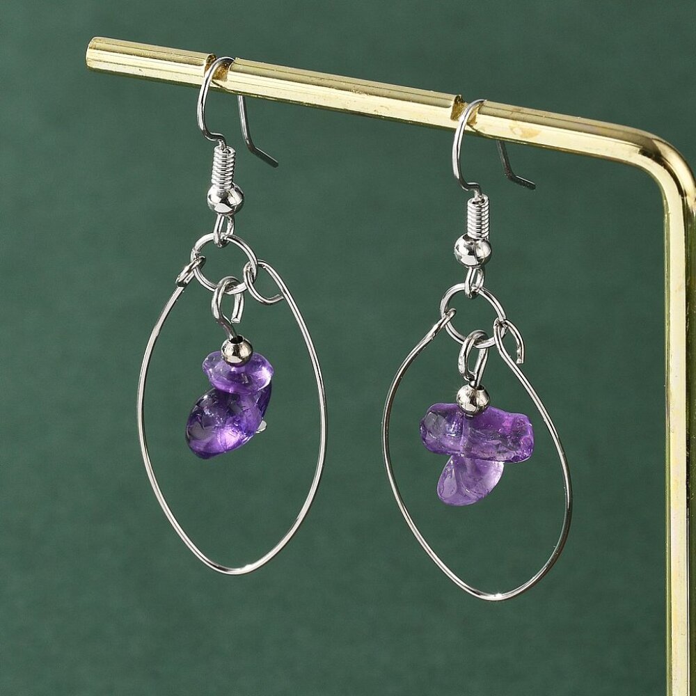 💝5/$25💖 Natural Amethyst Dangle Earrings Handmade tear drop shaped w gemstone